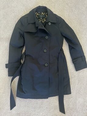 Ann Taylor Black Classic Leopard-Lined Belted Trench Coat XSP